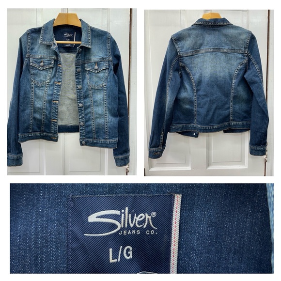NWOT Silver button up denim jean jacket women's large - Picture 1 of 4